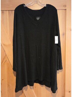 New! Lane Bryant Plus Size 18/20 Black V-Neck Waffle Knit Long Sleeve Top Longer
